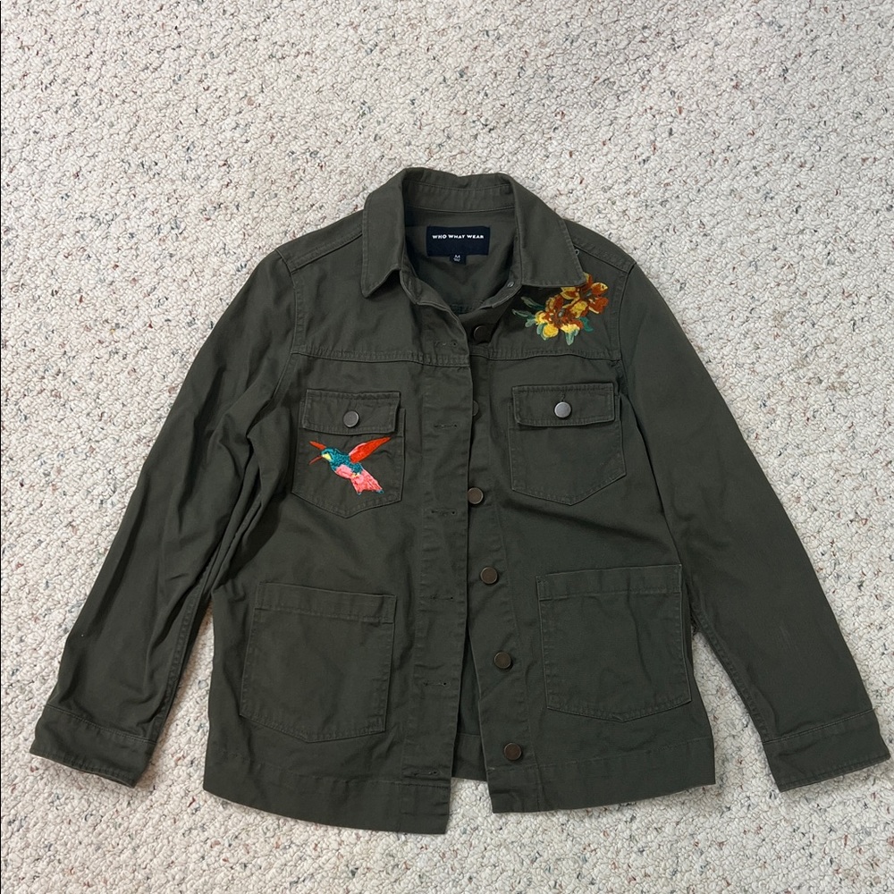 Who What Wear Olive Utility Jacket with Embroidery